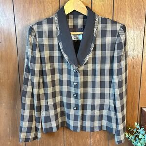 Vintage Kasper A.S.L. Petite Plaid Blazer‎ Brown Beige Career Jacket Size 10P